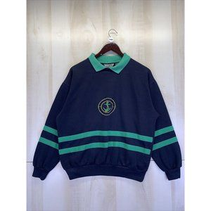 Vintage 1980–90s Sports Accent Womens Collared Sweatshirt Nautical Medium-8490